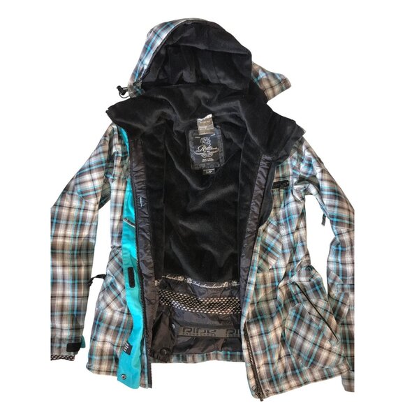 Ride Snowboards Women's Hooded Aqua Plaid Ski Jacket Multicolor - Picture 3 of 10